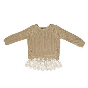 POOF Girls' Tan and Gold Metallic Rib Knit Sweater with Lace‎ Size M - NWOT